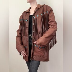 Vintage Brown Leather Southwestern Fringe Jacket